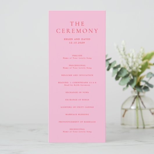 Elegante Hochzeit in Rosa und Rot Programm (Stehend Vorderseite)