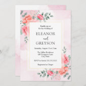 Elegante Hochzeit in Rosa Wildblume Einladung (Vorne/Hinten)