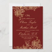 Elegante Hochzeit in Rot & Gold Garden Einladung (Vorderseite)