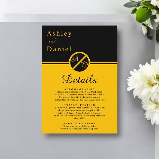 Elegante Hochzeit in Schwarz und Gold Begleitkarte