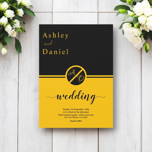 Elegante Hochzeit in Schwarz und Gold Einladung