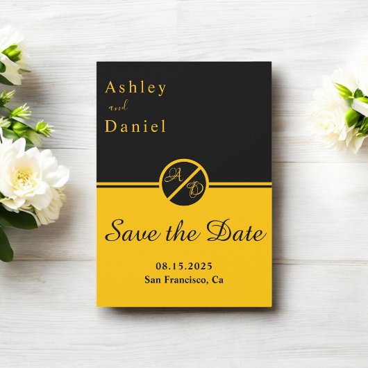 Elegante Hochzeit in Schwarz und Gold Save The Date