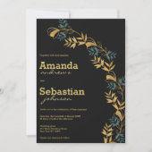 Elegante Hochzeit in schwarzem Gold Einladung (Vorderseite)