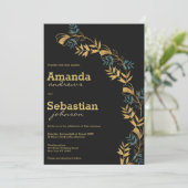 Elegante Hochzeit in schwarzem Gold Einladung (Stehend Vorderseite)