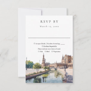 Elegante Hochzeit in Sevilla Spanien Aquarell RSVP Karte