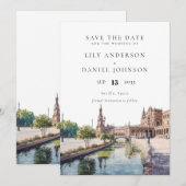 Elegante Hochzeit in Sevilla, Spanien, Aquarell Save The Date (Vorne/Hinten)