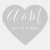 Elegante Hochzeit in Silber Herz-Aufkleber (Vorderseite)