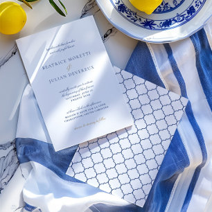 Elegante Hochzeit in Weiß und Blau des Mittelmeers Einladung
