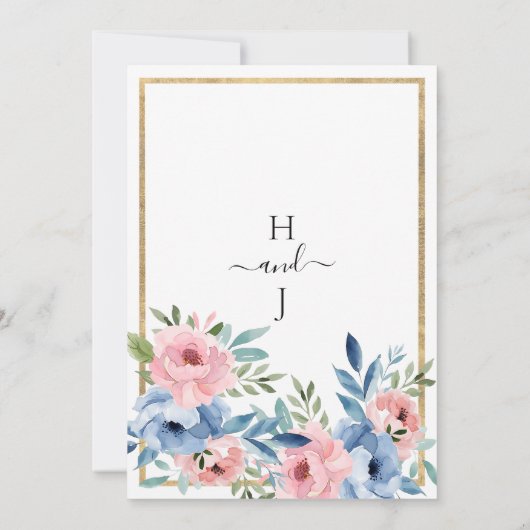 Elegante Hochzeit in weißem Gold, rosa blühend Einladung (Rückseite)