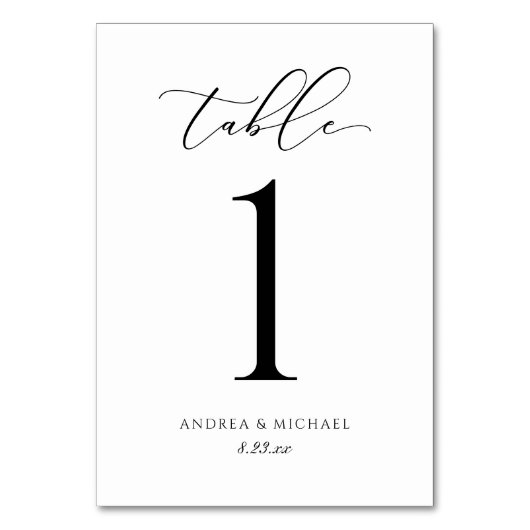 Elegante Hochzeit Kalligrafie Schrift Tisch Nummer Tischnummer (Vorderseite)