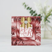 Elegante Hochzeit laden Blatt-silbernes Rot-mit Einladung (Stehend Vorderseite)