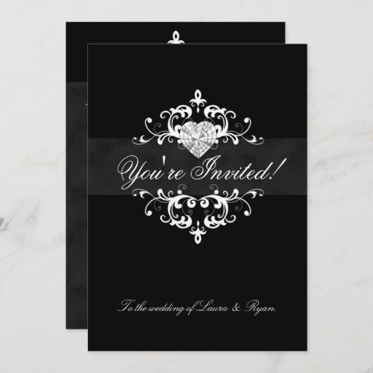 Elegante Hochzeit laden das Schwarz-weiße Einladung (Vorne/Hinten)