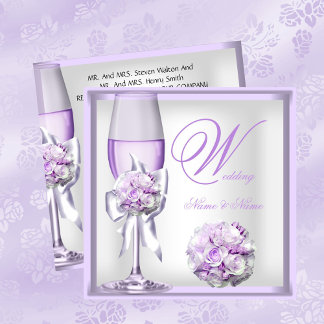 Elegante Hochzeit Lavendel Lila Flieder Champagner Einladung