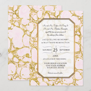 Elegante Hochzeit marmoriertes Marmorpapier Roségo Einladung