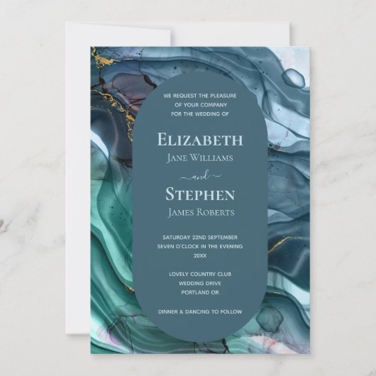 Elegante Hochzeit mit Aquamarin & Gold Einladung (Vorderseite)