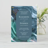 Elegante Hochzeit mit Aquamarin & Gold Einladung (Stehend Vorderseite)