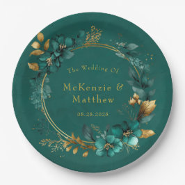 Elegante Hochzeit mit Aquamarinen und goldenen Was Pappteller