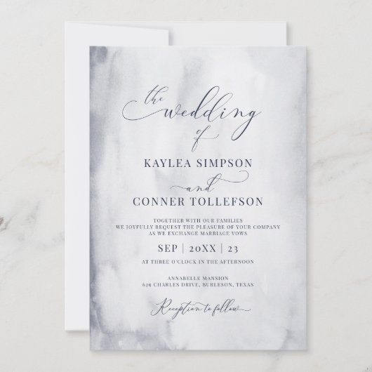 Elegante Hochzeit mit blauem Marmormor Einladung (Vorderseite)