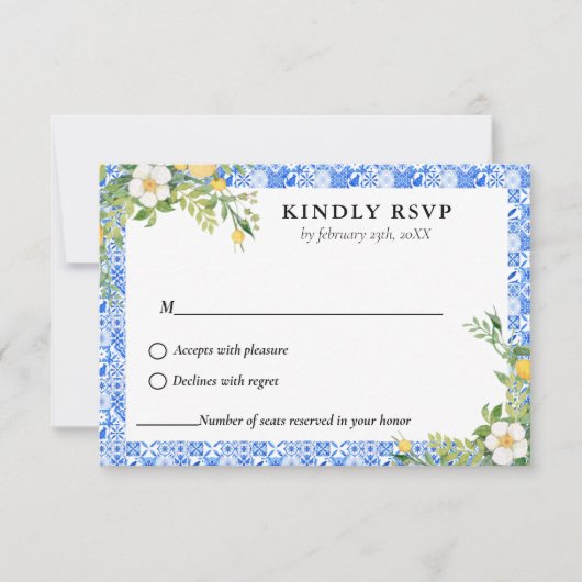 Elegante Hochzeit mit Blauem Mittelmeer RSVP Karte (Vorderseite)