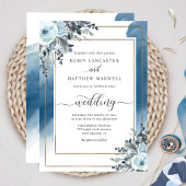 Elegante Hochzeit mit blauem Wasser und blauer Flo Einladung