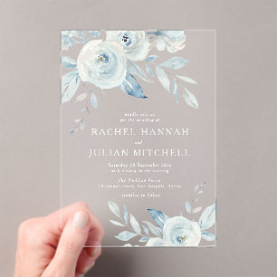 Elegante Hochzeit mit blauen Aquarellen Acryleinladungen