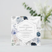 Elegante Hochzeit mit blauen Aquarellen Einladung (Stehend Vorderseite)