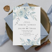 Elegante Hochzeit mit blauen Aquarellen Einladung