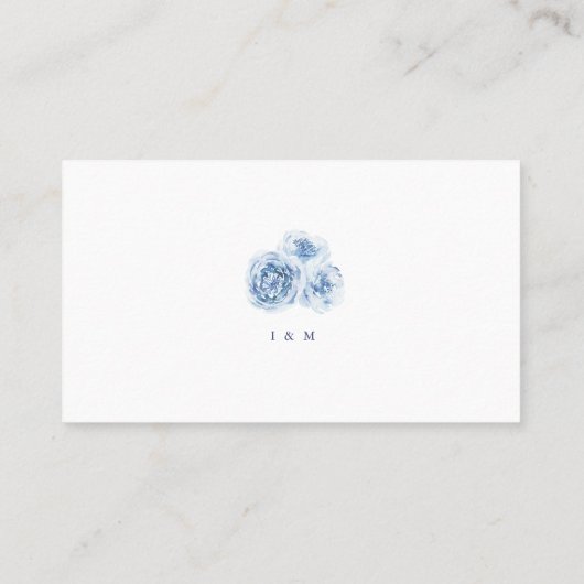 Elegante Hochzeit mit blauen Aquarellen Platzkarte (Rückseite)