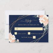 Elegante Hochzeit mit Blauen Gold Blush Peach Flor RSVP Karte (Vorderseite)