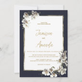 Elegante Hochzeit mit blauen goldfarbenen Orchidee Einladung (Vorderseite)