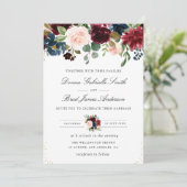 Elegante Hochzeit mit blauen und bordeauxfarbenen  Einladung (Stehend Vorderseite)