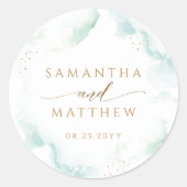 Elegante Hochzeit mit blauen und grünen Wasserfarb Runder Aufkleber (Vorderseite)