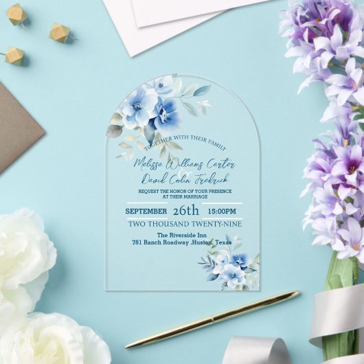 Elegante Hochzeit mit Blauen Wasserfarben Botanisc Acryleinladungen (Insitu (Hochzeit))