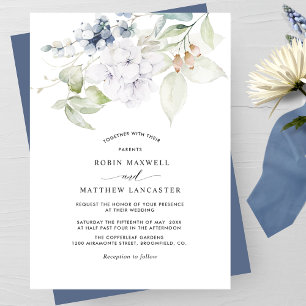 Elegante Hochzeit mit blauen Wasserfarben Einladung