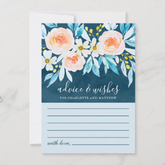 Elegante Hochzeit mit blauen Wasserfarben Hinweiskarte