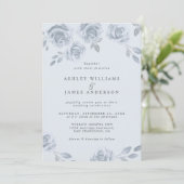 Elegante Hochzeit mit blauer Flora Einladung (Stehend Vorderseite)