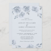 Elegante Hochzeit mit blauer Flora Einladung (Vorne/Hinten)