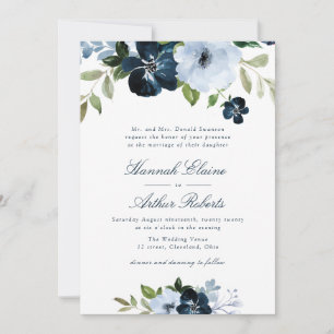 elegante Hochzeit mit blühenden Blumen Einladung