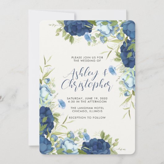 Elegante Hochzeit mit Blumen Einladung (Vorderseite)