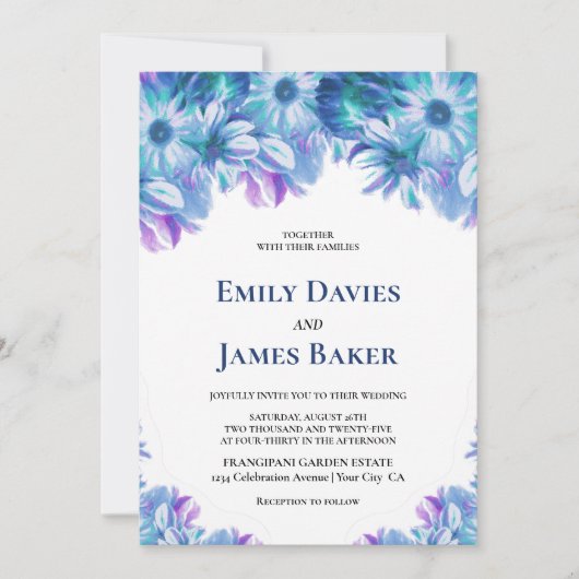 Elegante Hochzeit mit Blumen Einladung (Vorderseite)