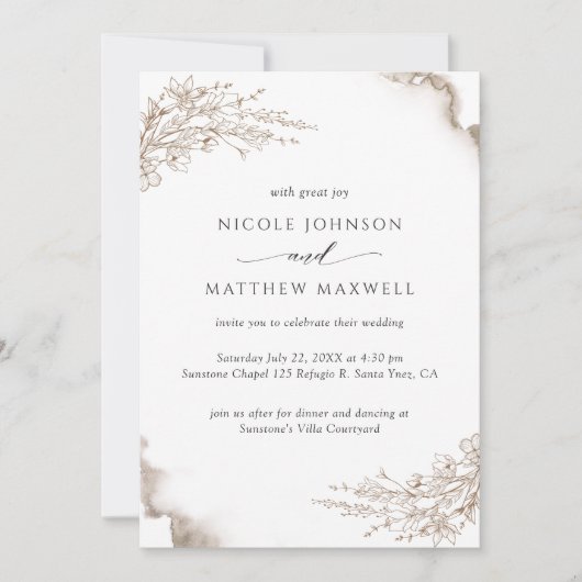 Elegante Hochzeit mit Blumen, erdigen Tones Einladung (Vorderseite)