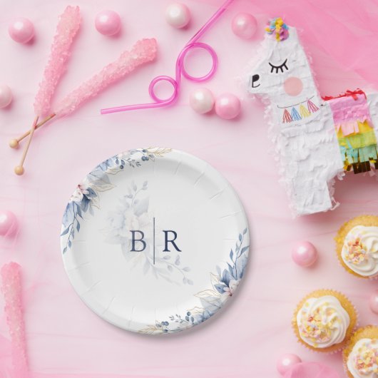 Elegante Hochzeit mit Blumen Pappteller (Party)