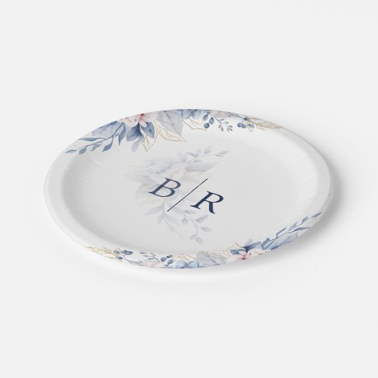 Elegante Hochzeit mit Blumen Pappteller (Schrägansicht)