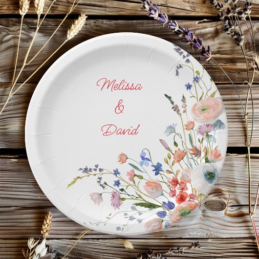 Elegante Hochzeit mit Blumen Pappteller