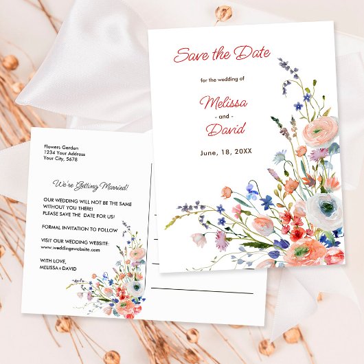 Elegante Hochzeit mit Blumen Postkarte