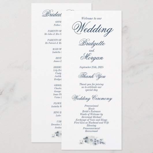 Elegante Hochzeit mit Blumen Programm (Vorne/Hinten)