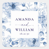 Elegante Hochzeit mit Blumen Quadratischer Aufkleber (Vorderseite)