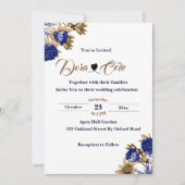 Elegante Hochzeit mit Blumen und Braun Einladung (Vorderseite)