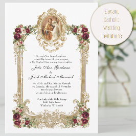Elegante Hochzeit mit Blumen und Gold Einladung