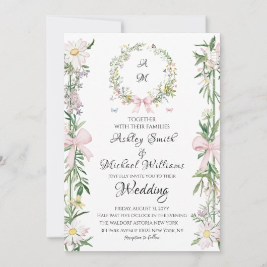 Elegante Hochzeit mit Bohemischem Watercolor Einladung (Vorderseite)